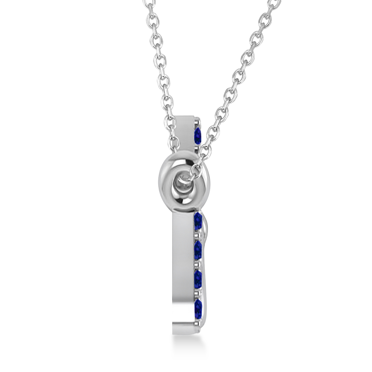 Personalized Blue Sapphire Nameplate Pendant Necklace 14k White Gold