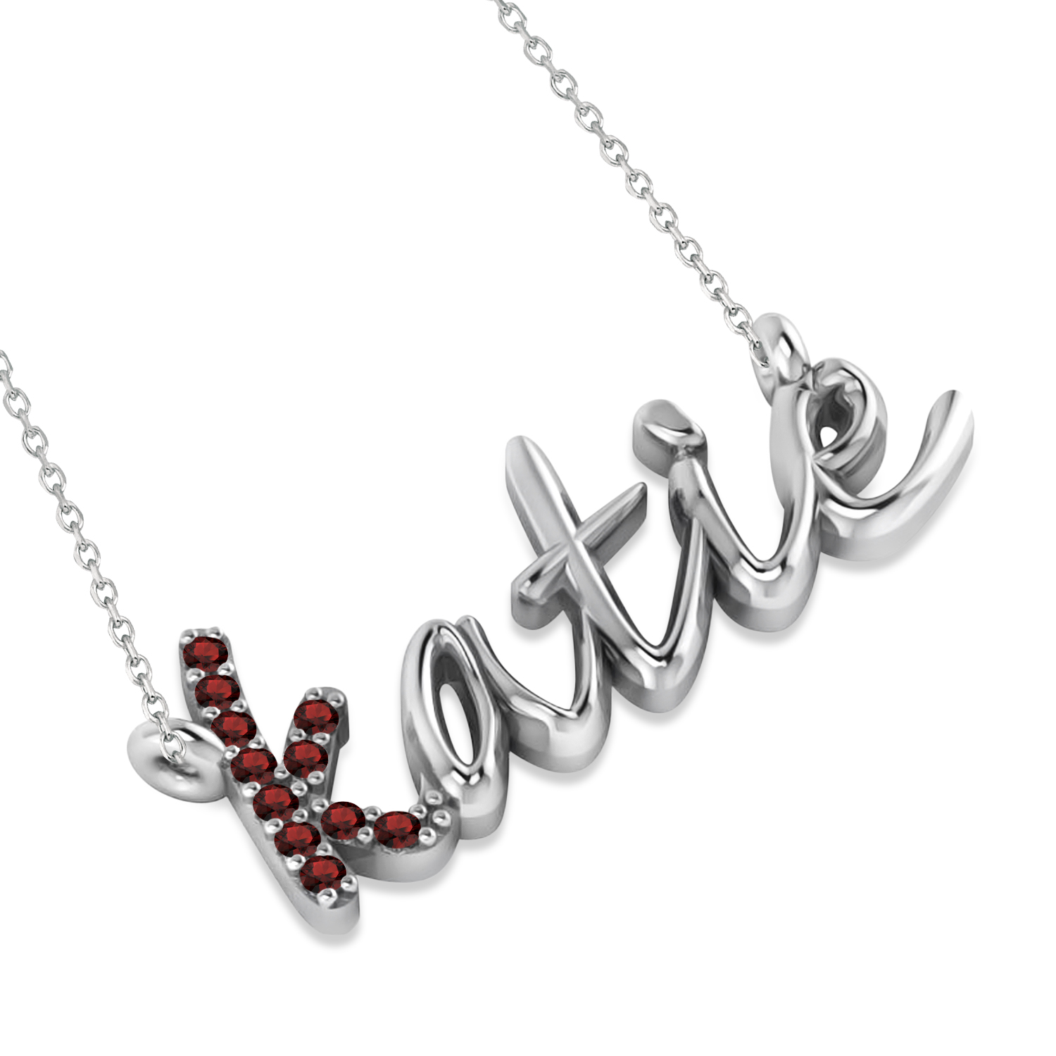 Personalized Garnet Nameplate Pendant Necklace 14k White Gold