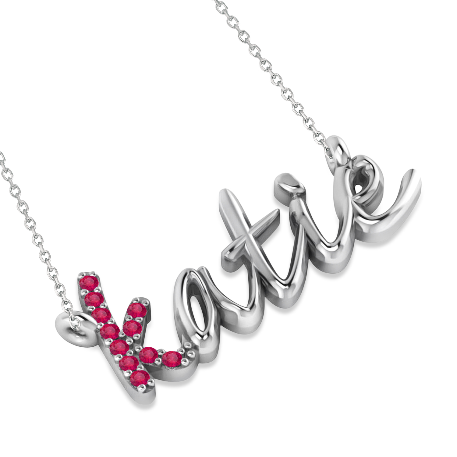 Personalized Ruby Nameplate Pendant Necklace 14k White Gold
