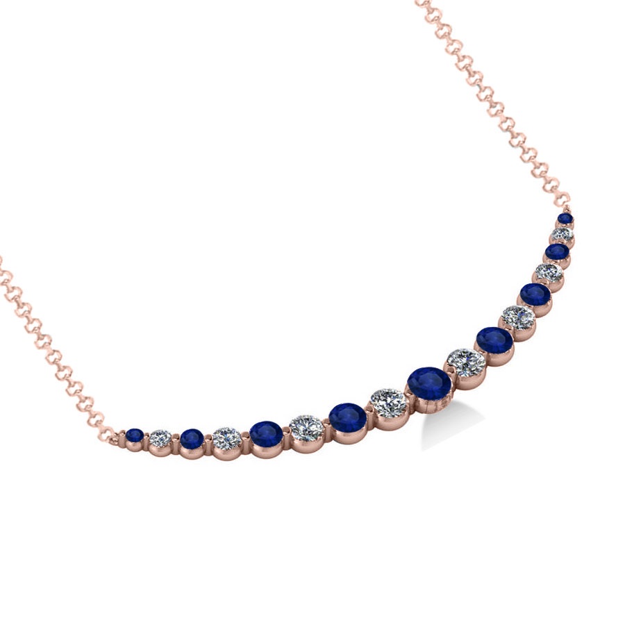Curved Blue Sapphire & Diamond Bar Pendant 14k Rose Gold (2.00ct)