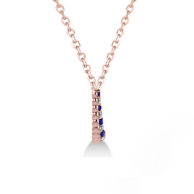 Curved Blue Sapphire & Diamond Bar Pendant 14k Rose Gold (2.00ct)