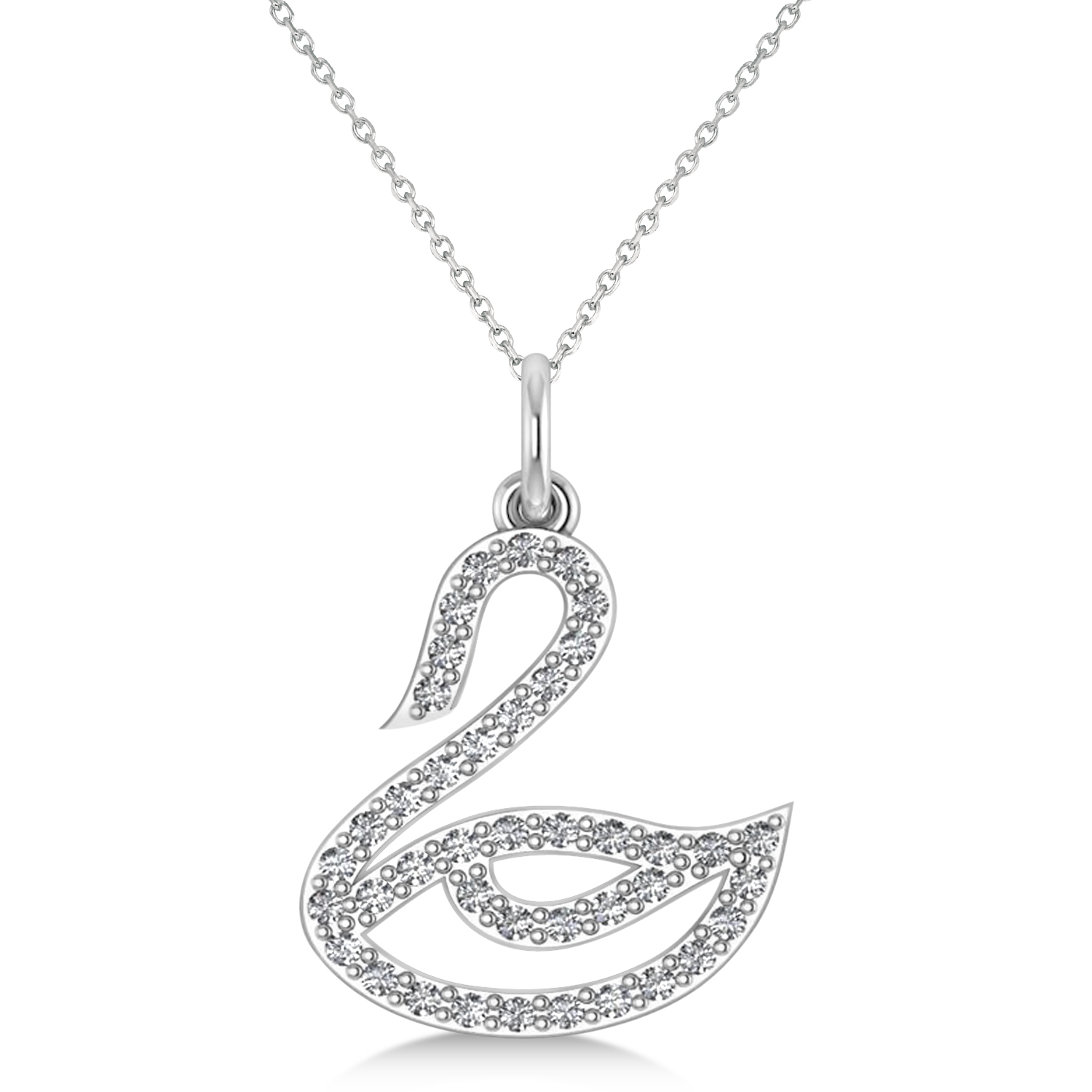 Diamond Swan Pendant Necklace 14k White Gold (0.21ct)