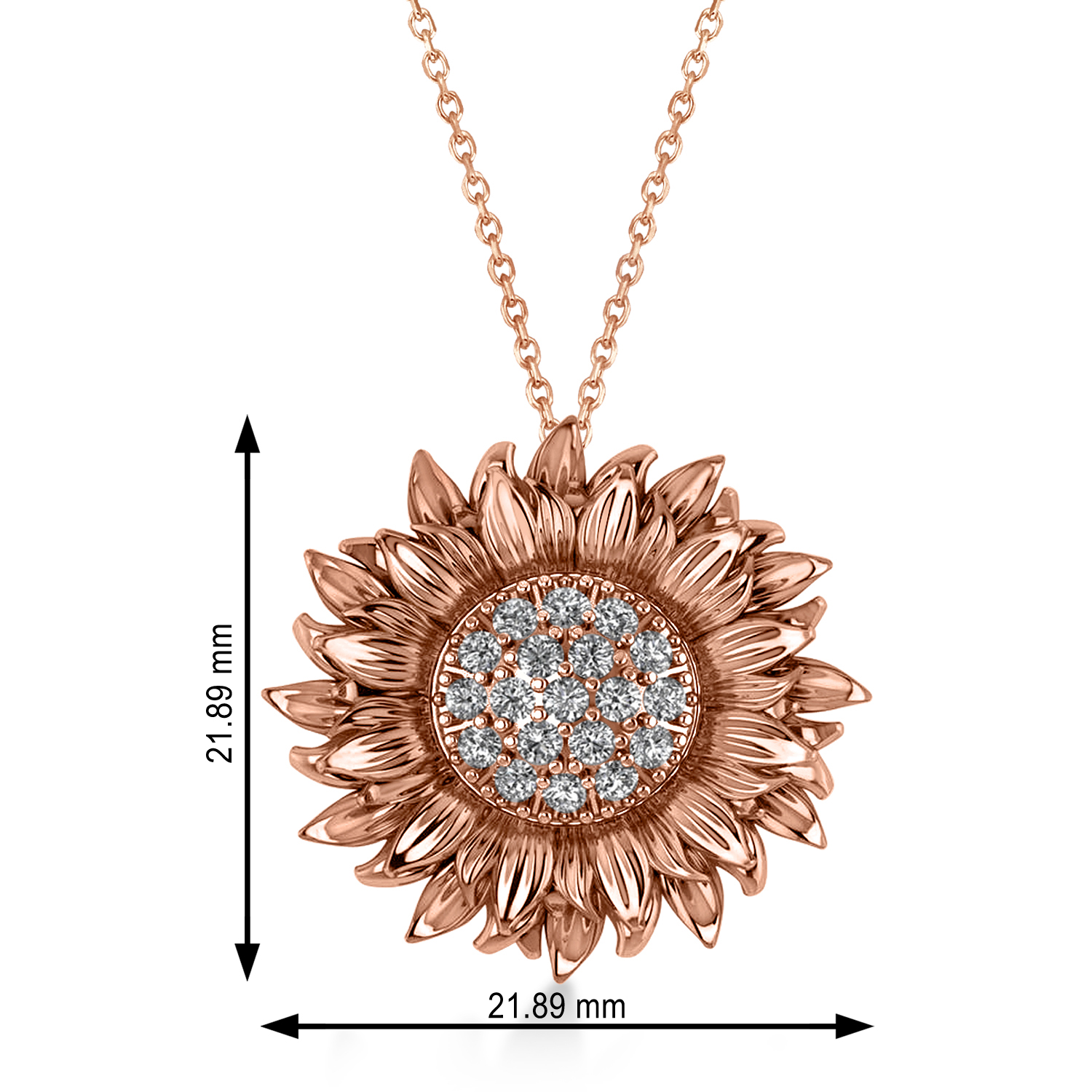Large Sunflower Diamond Pendant Necklace 14k Rose Gold (0.38ct)