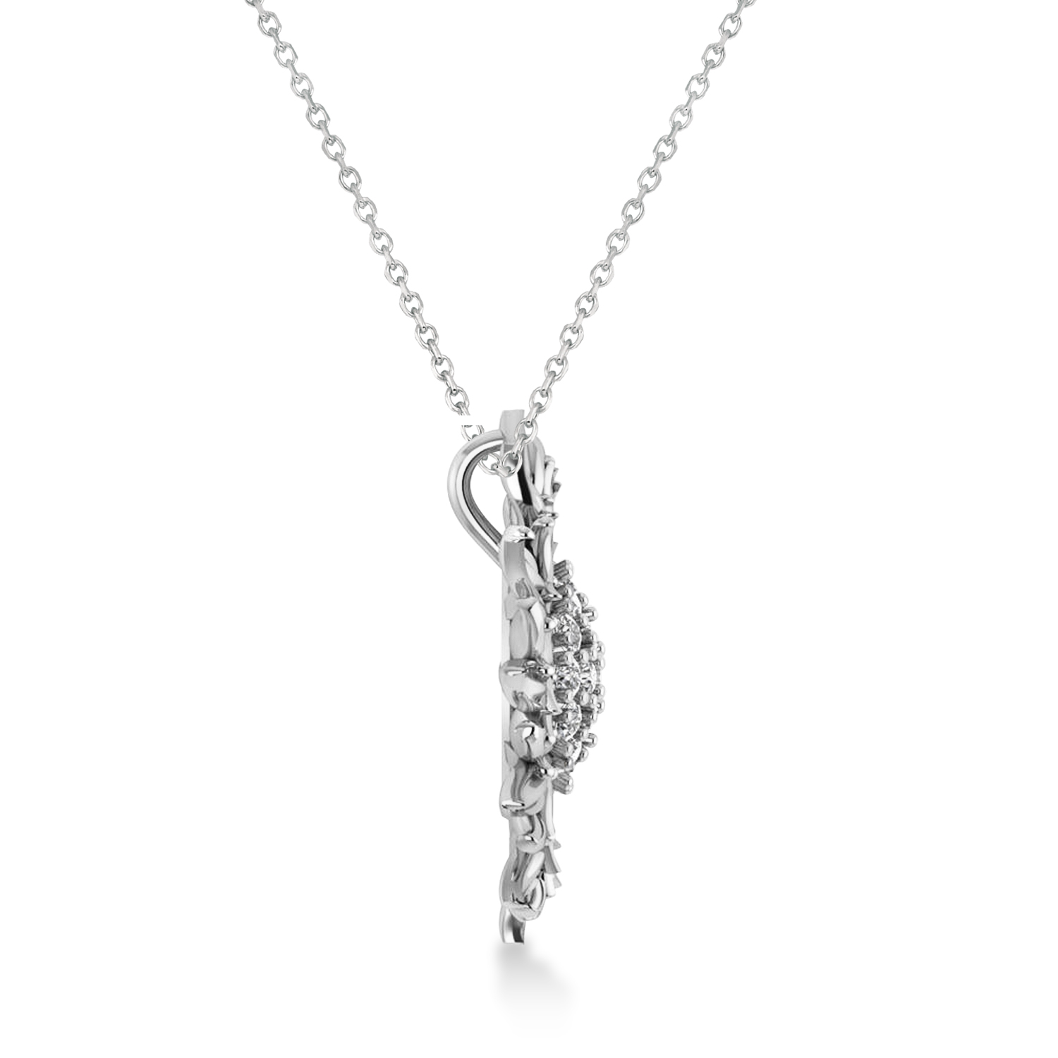 Large Sunflower Diamond Pendant Necklace 14k White Gold (0.38ct)