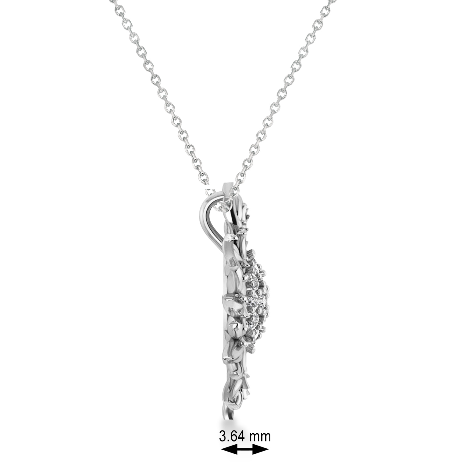 Large Sunflower Diamond Pendant Necklace 14k White Gold (0.38ct)
