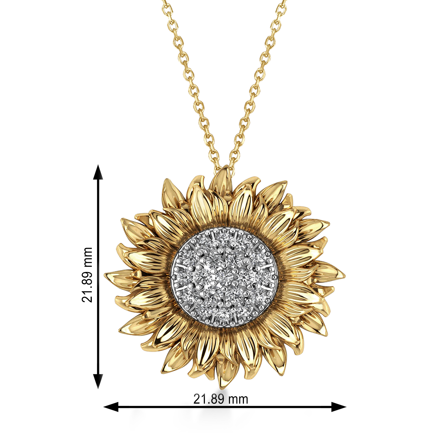 Large Sunflower Diamond Pendant Necklace 14k Two-Tone Gold (0.38ct)
