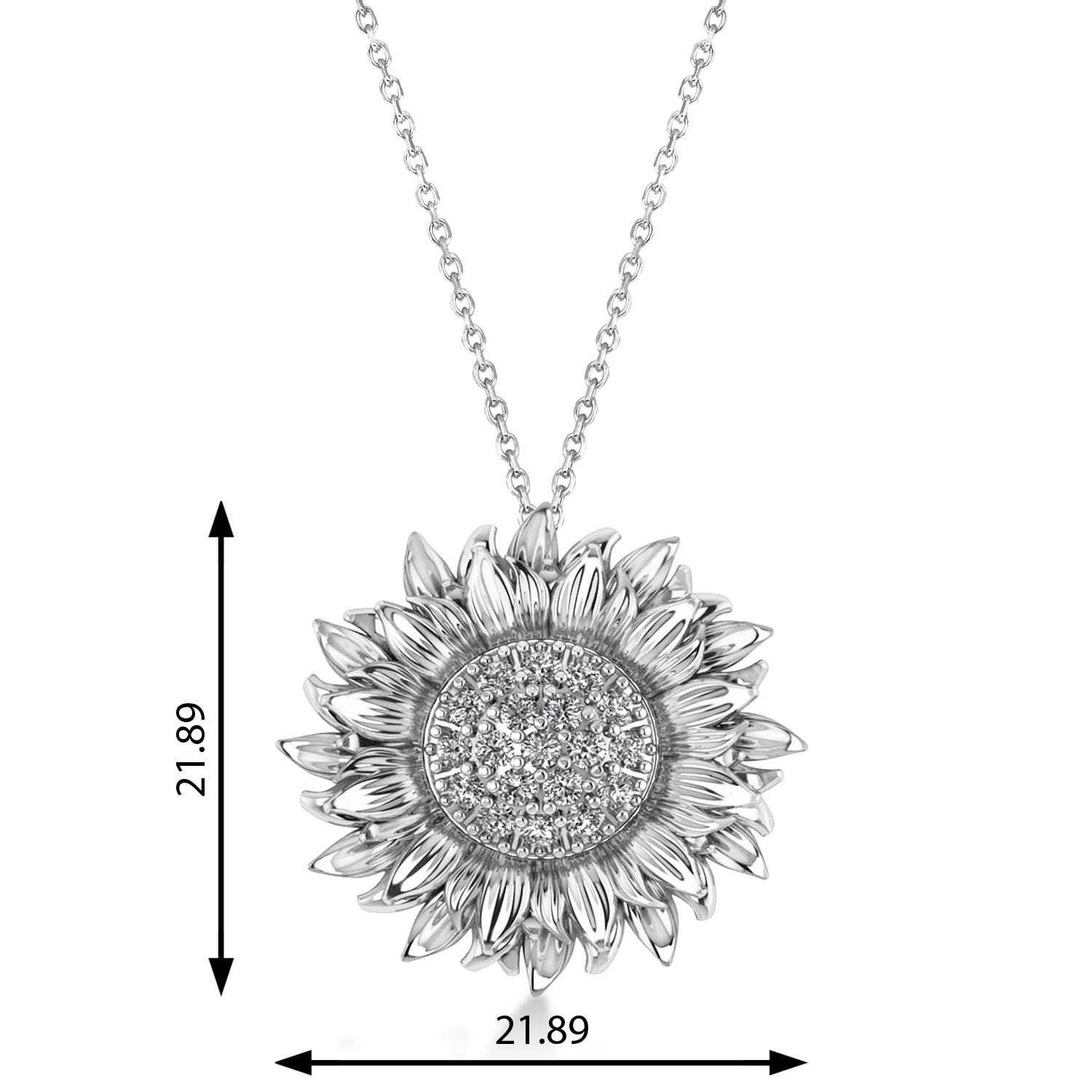Large Sunflower Diamond Pendant Necklace 18k White Gold (0.38ct)
