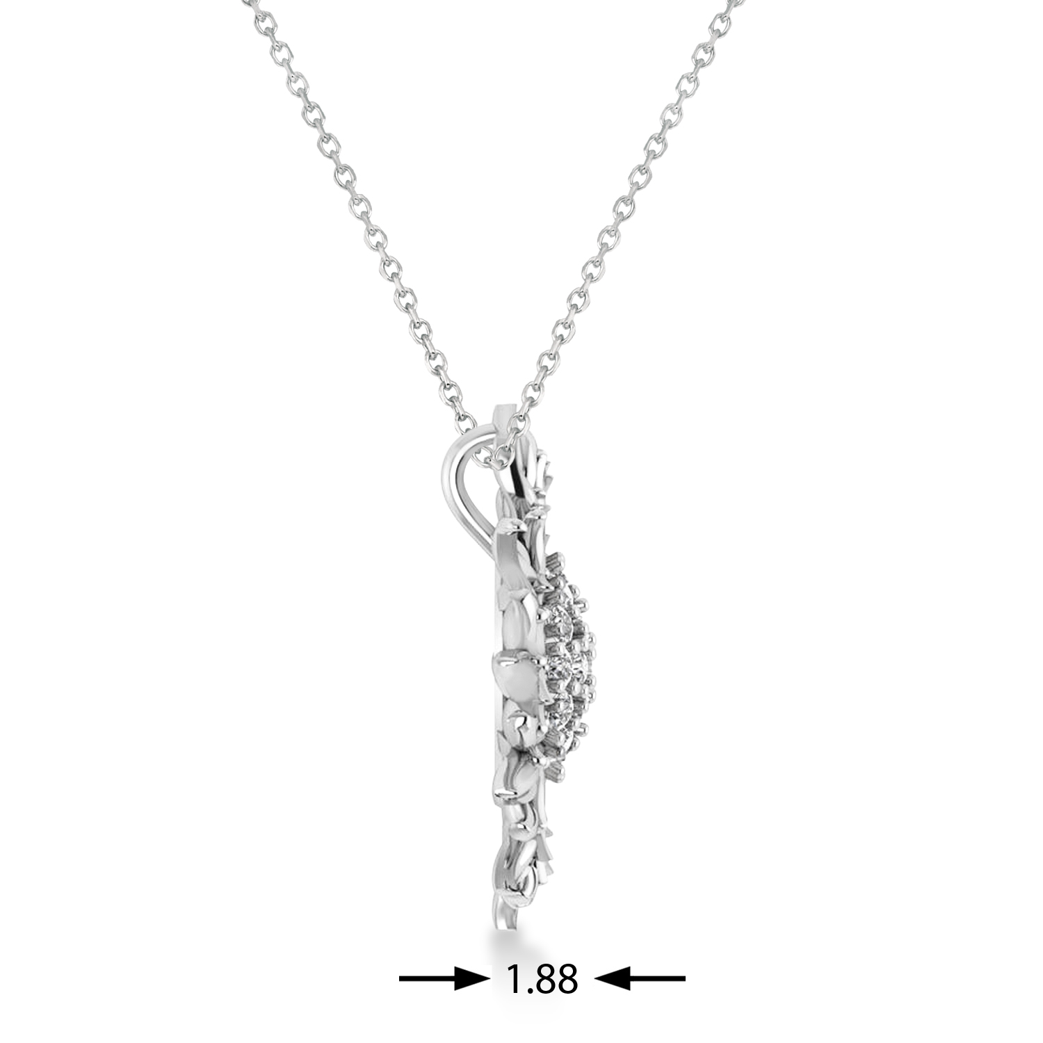 Large Sunflower Diamond Pendant Necklace 18k White Gold (0.38ct)