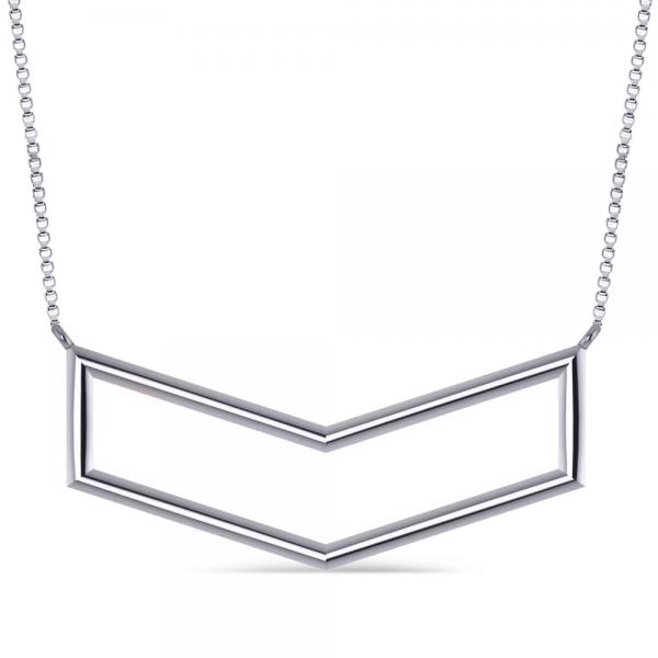 V-Shaped Chevron Bar Pendant Necklace Plain Metal 14k White Gold