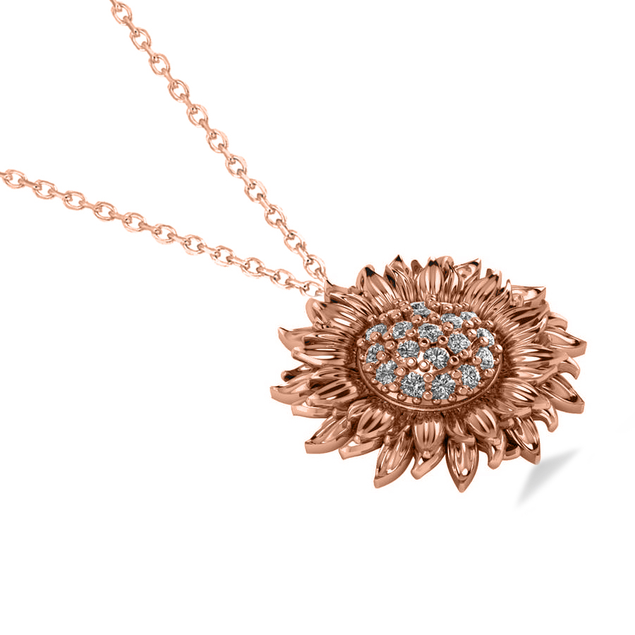 Sunflower Diamond Pendant Necklace 14k Rose Gold (0.19ct