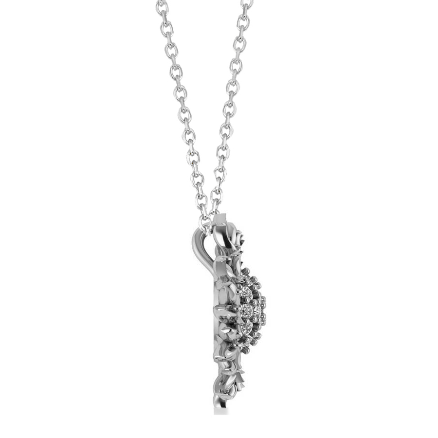 Sunflower Diamond Pendant Necklace 18k White Gold (0.19ct)