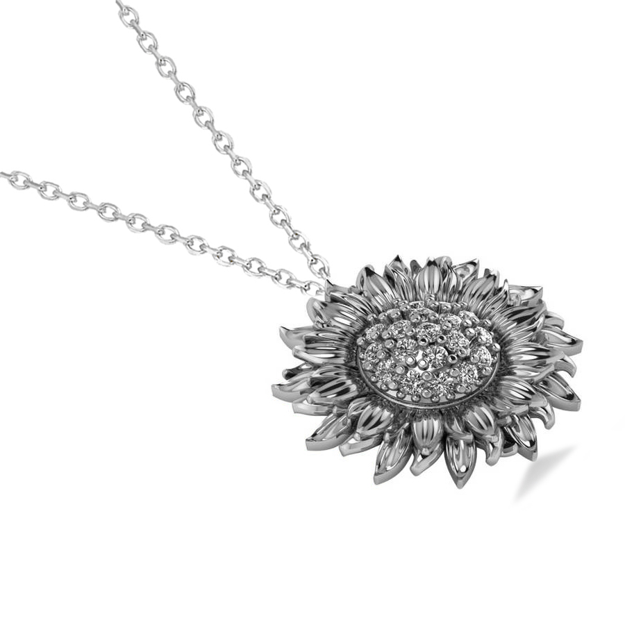 Sunflower Diamond Pendant Necklace 18k White Gold (0.19ct)