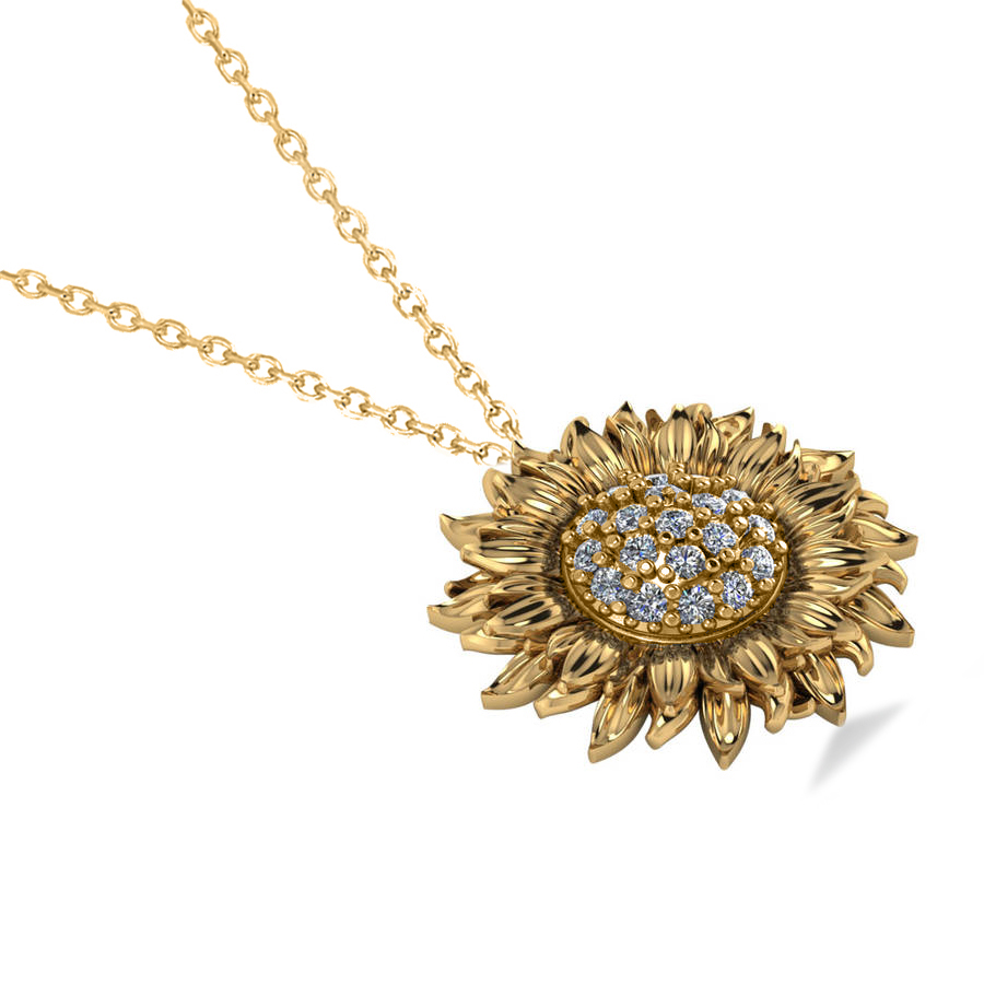 Sunflower Diamond Pendant Necklace 18k Yellow Gold (0.19ct)