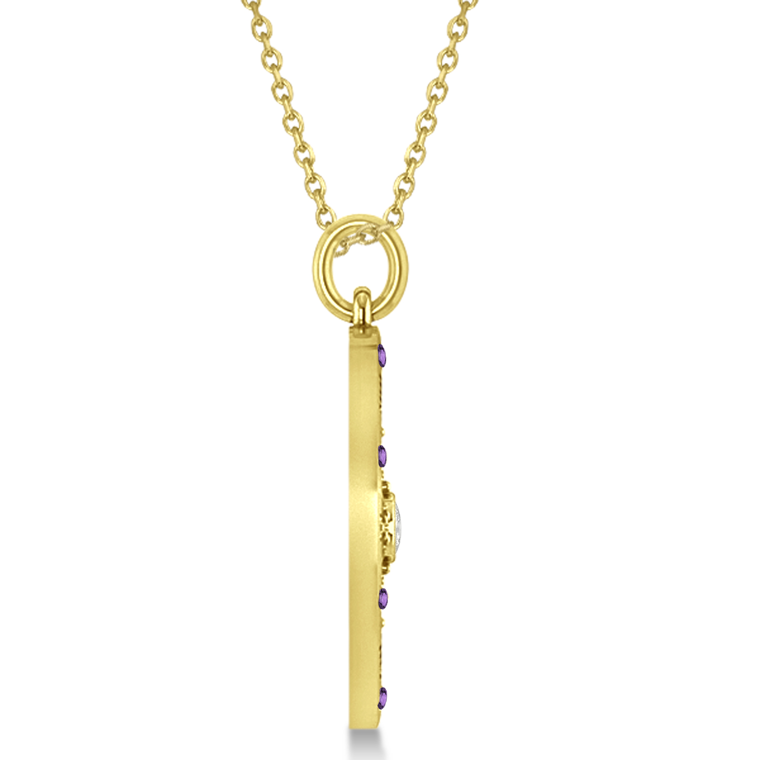 Compass Pendant Amethyst & Diamond Accented 14k Yellow Gold (0.19ct)