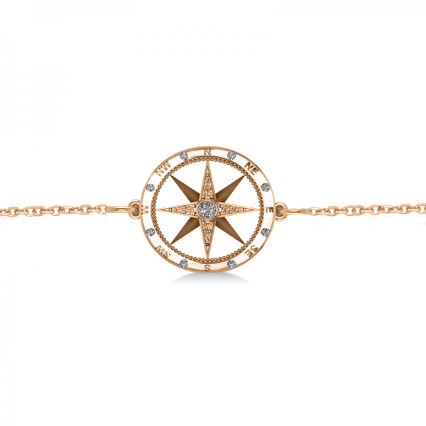Diamond Nautical Compass Bracelet 14k Rose Gold (0.19ct)