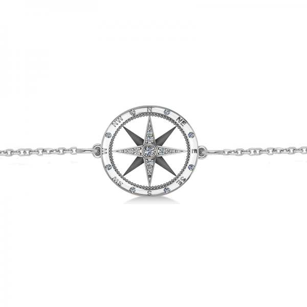 Diamond Nautical Compass Bracelet 14k White Gold (0.19ct)
