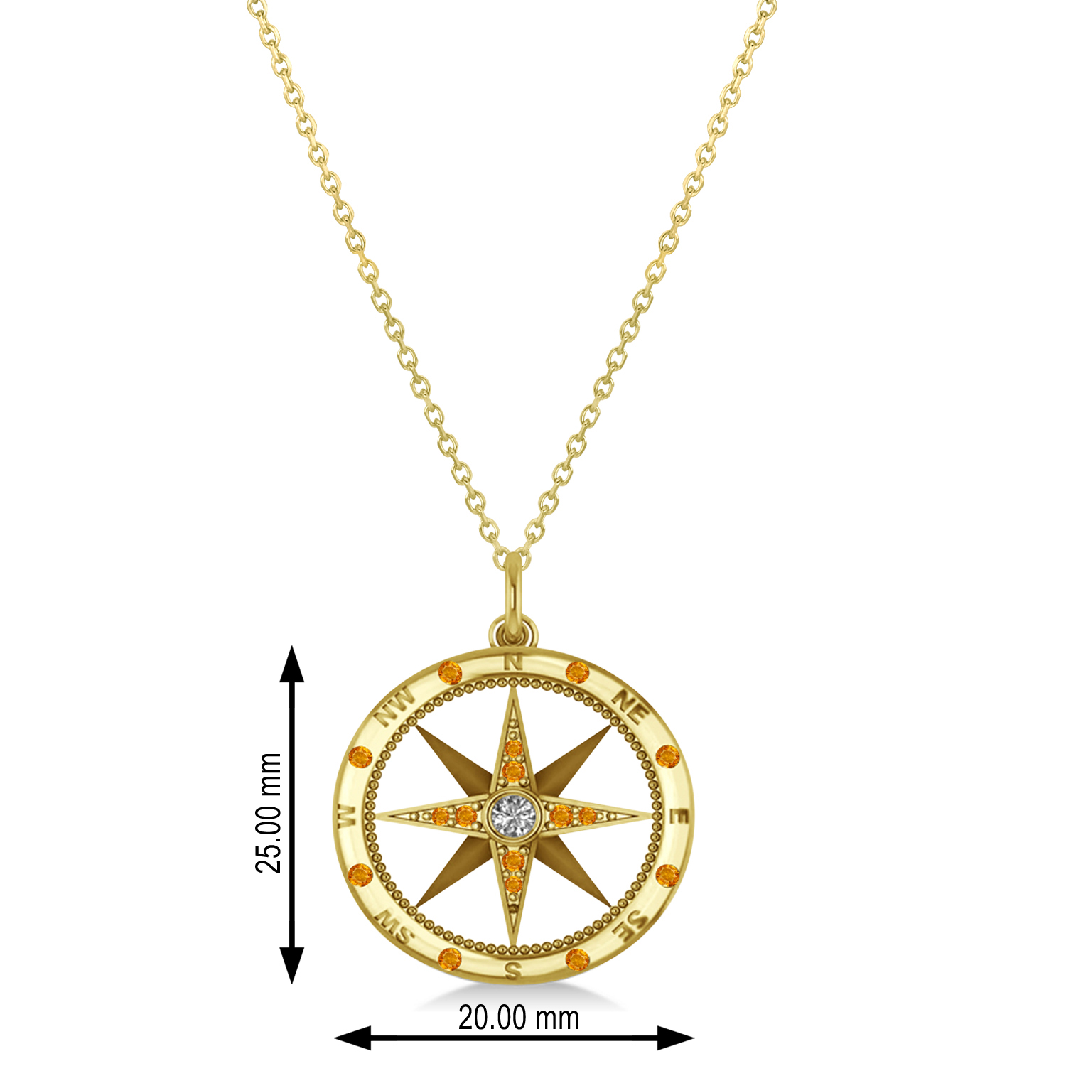 Compass Pendant Citrine & Diamond Accented 14k Yellow Gold (0.19ct)