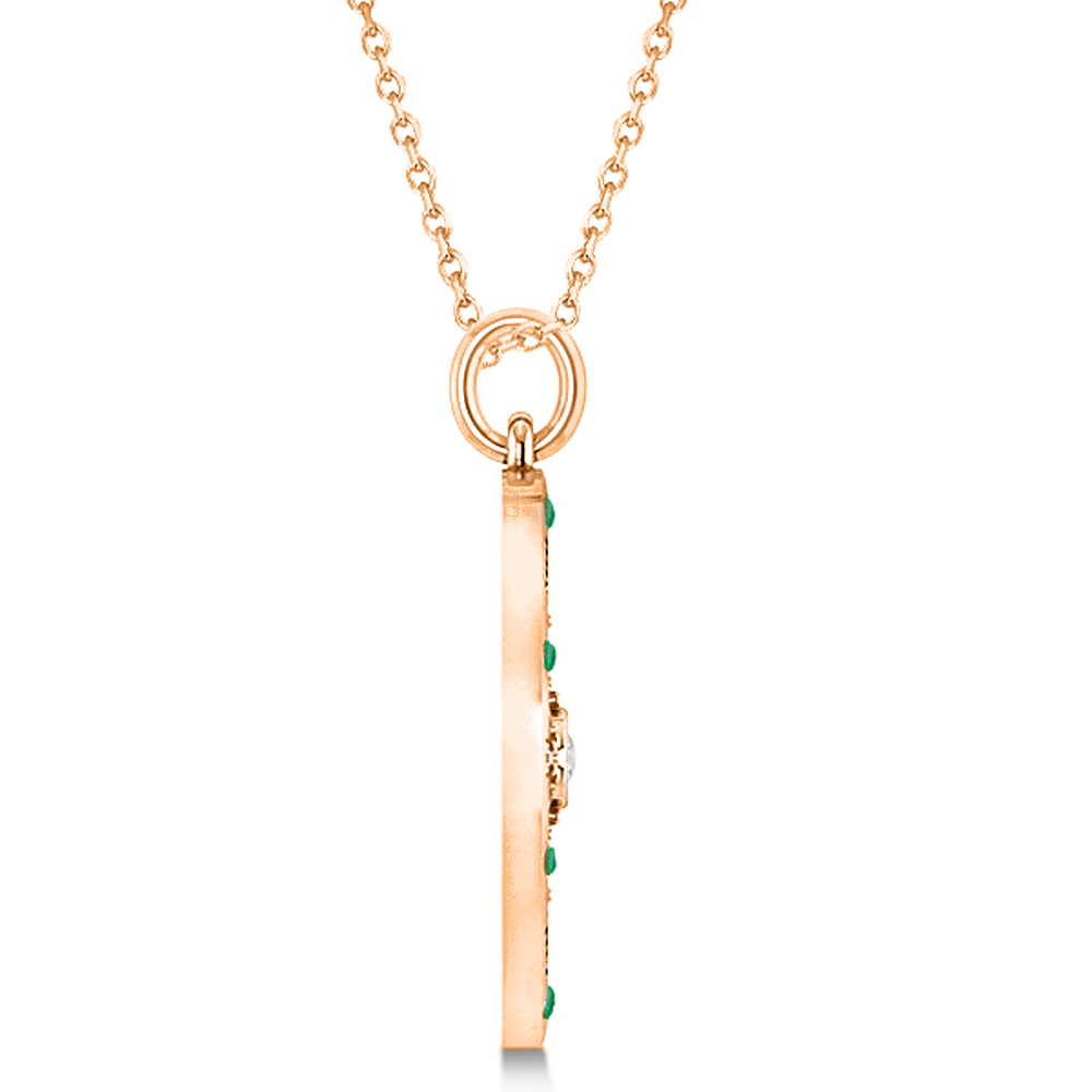 Compass Pendant Emerald & Diamond Accented 14k Rose Gold (0.19ct)