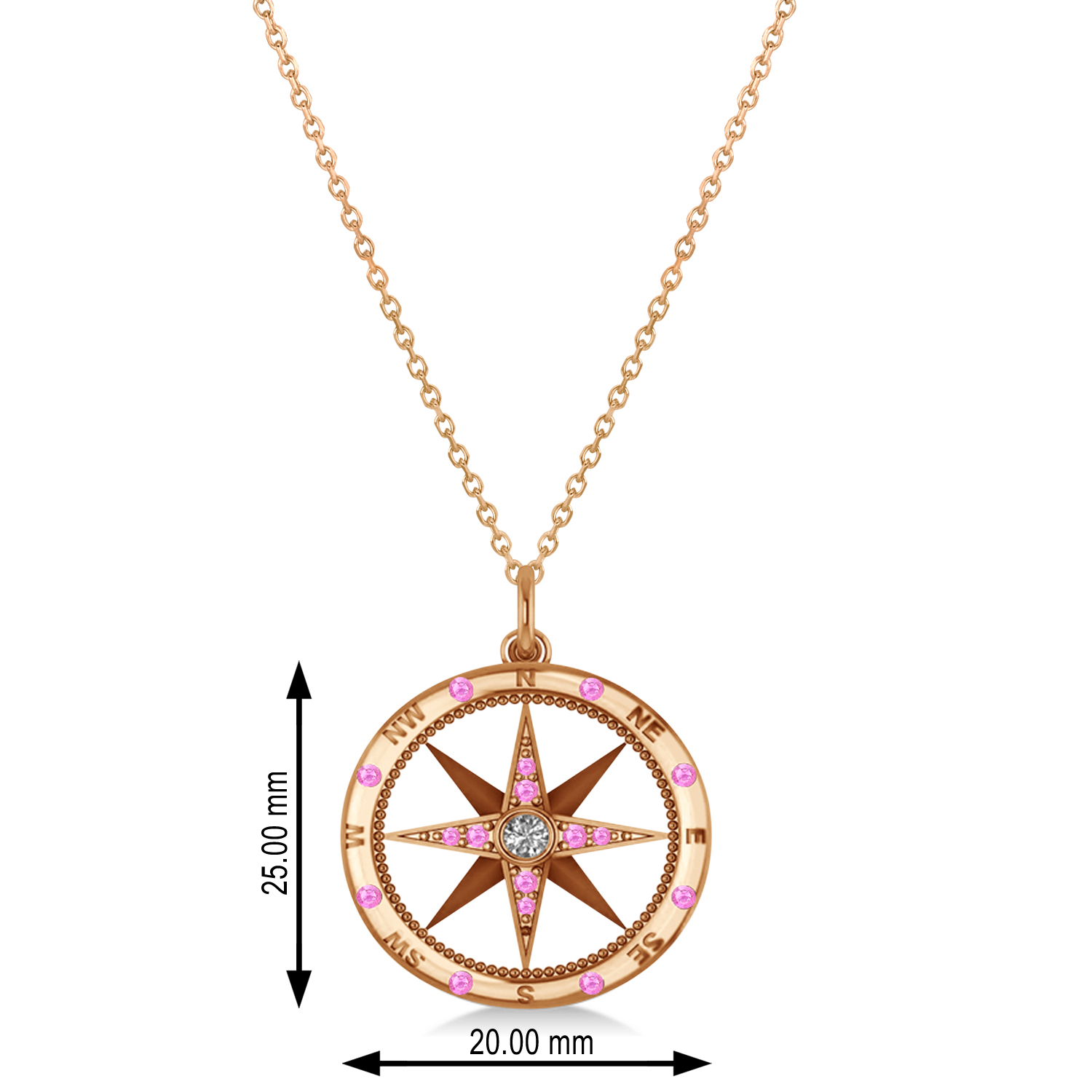Compass Pendant Pink Sapphire & Diamond Accented 14k Rose Gold (0.19ct)