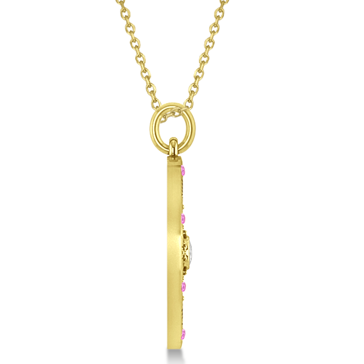 Compass Pendant Pink Sapphire & Diamond Accented 14k Yellow Gold (0.19ct)