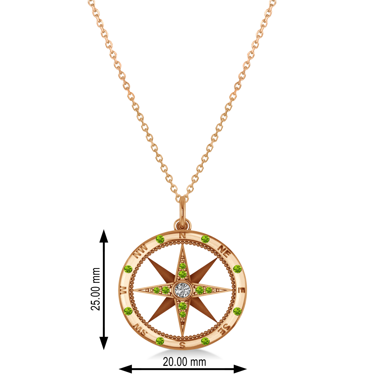 Compass Pendant Peridot & Diamond Accented 18k Rose Gold (0.19ct)