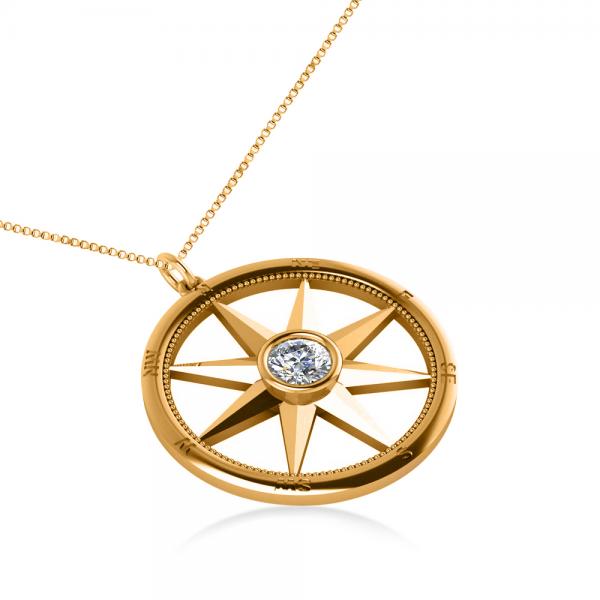Diamond Nautical Compass Pendant Necklace 14k Yellow Gold (0.66ct)