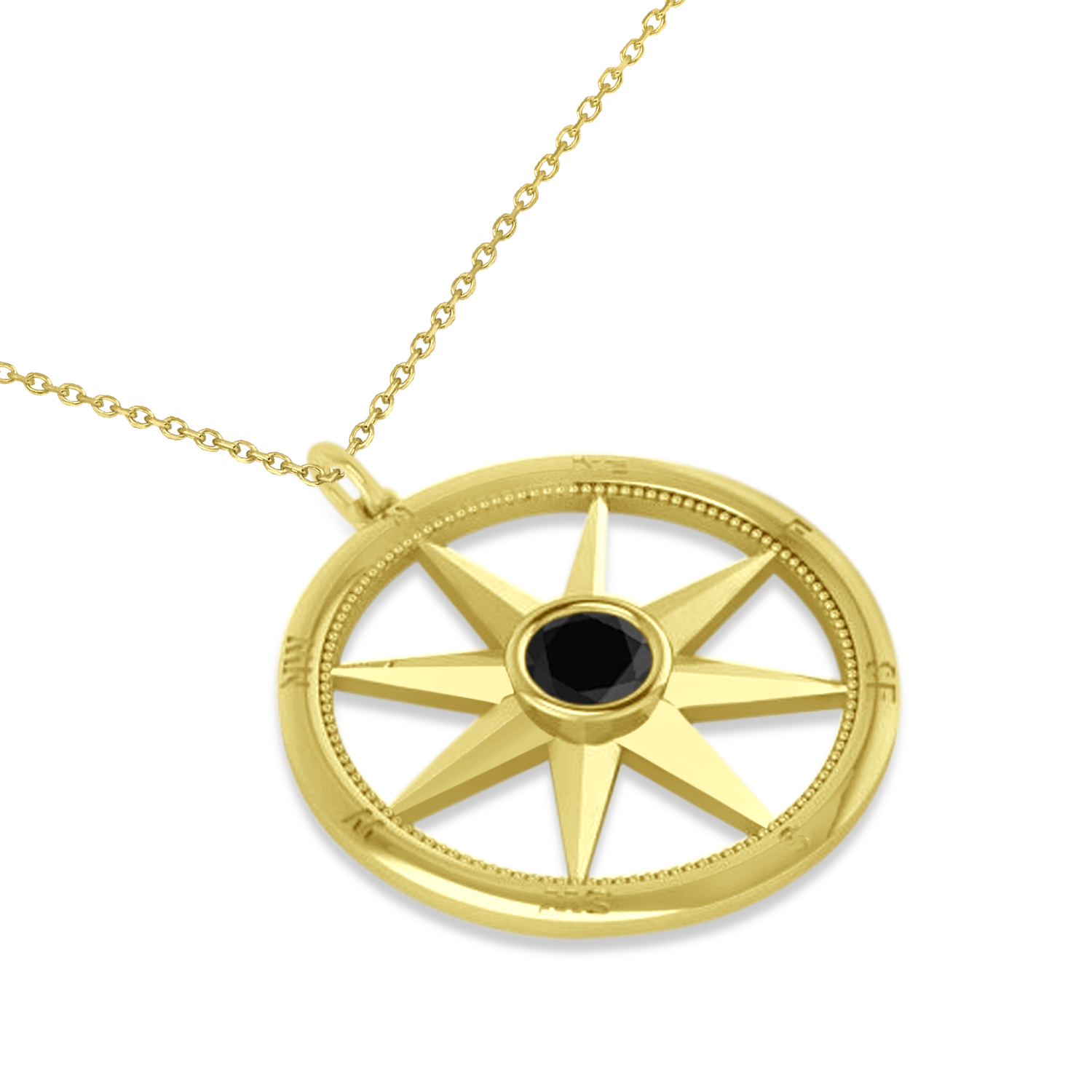 Black Diamond Compass Pendant Fashion Necklace 14k Yellow Gold 0.66ct