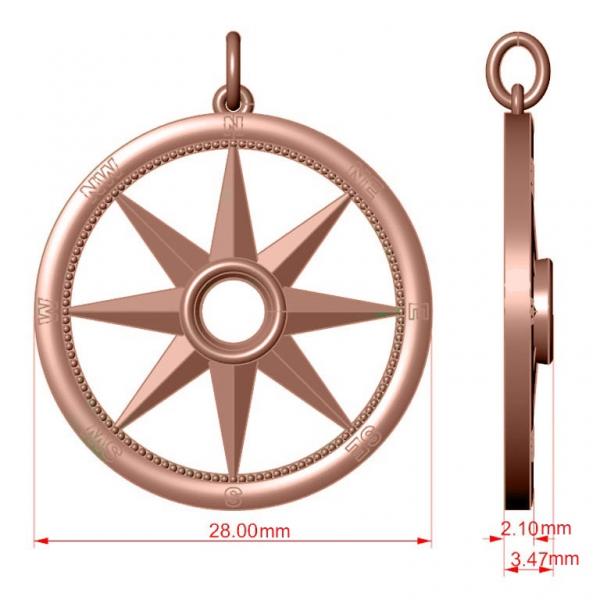 Emerald Gemstone Compass Pendant Necklace 14k Rose Gold (0.66ct)