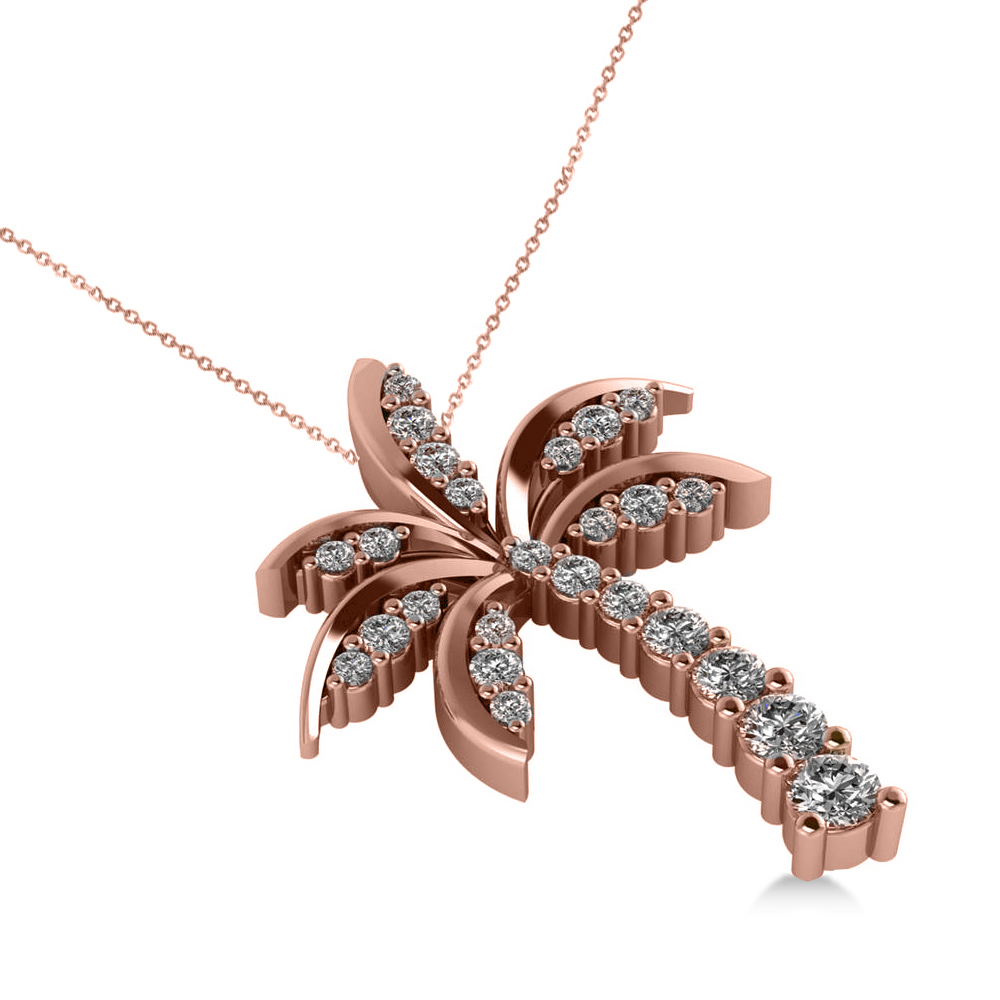 Lab Grown Diamond Palm Tree Pendant Necklace 14k Rose Gold (0.50ct)