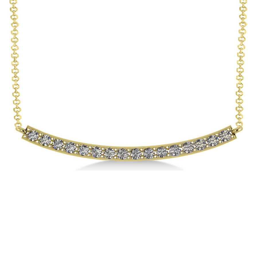 Curved Diamond Bar Pendant Necklace 14k Yellow Gold (0.80ct)