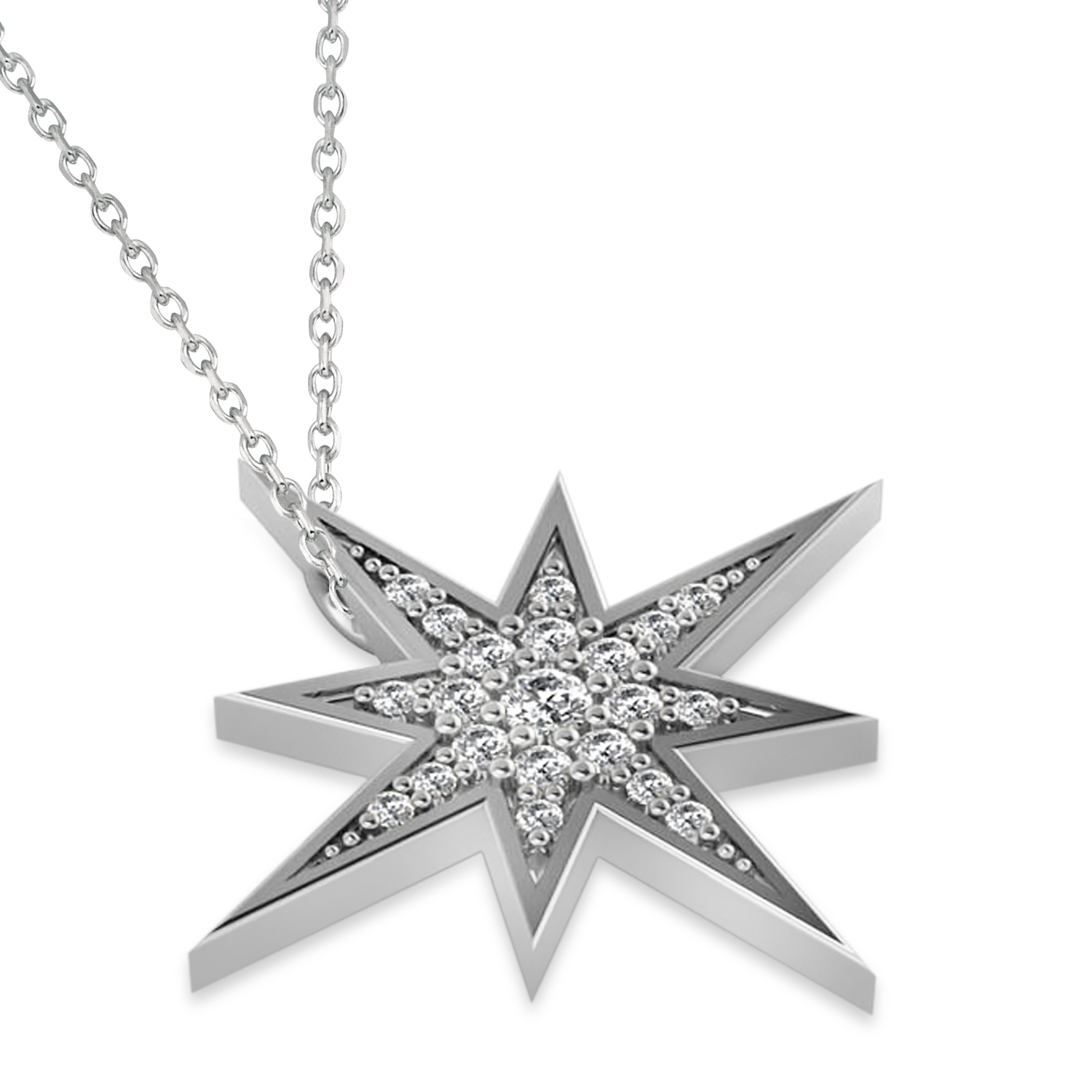 Diamond Adorned North Star Pendant Necklace 14k White Gold (0.17ct) - 8792