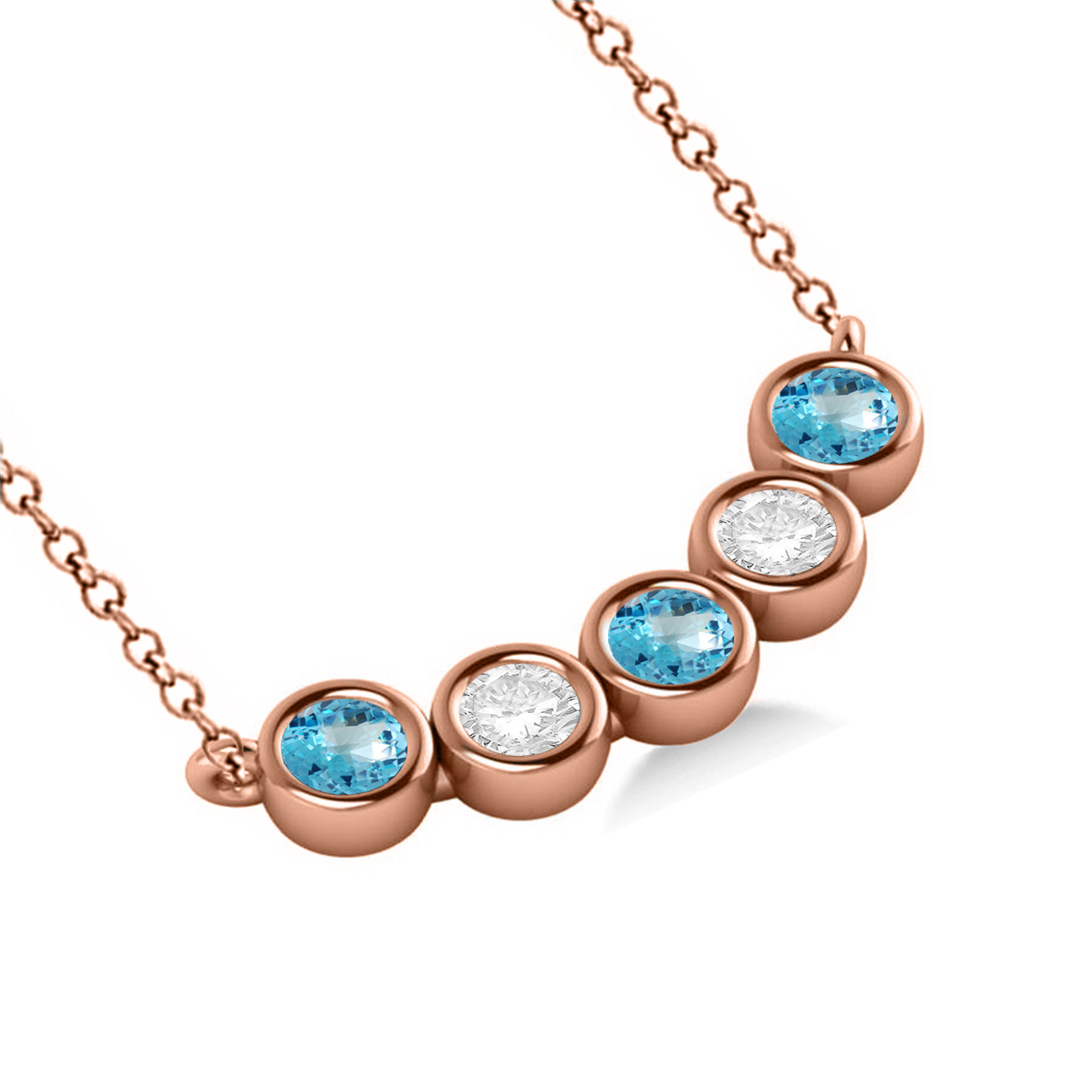 Diamond & Blue Topaz 5-Stone Pendant Necklace 14k Rose Gold 1.00ct