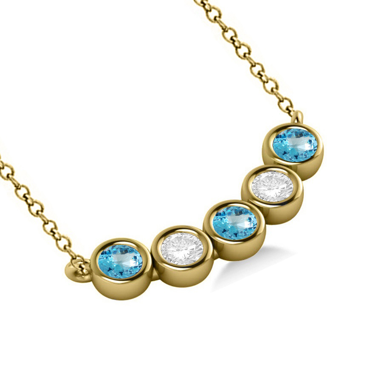 Diamond & Blue Topaz 5-Stone Pendant Necklace 14k Yellow Gold 1.00ct