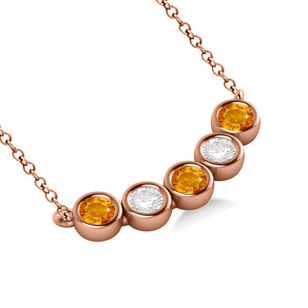 Diamond & Citrine 5-Stone Pendant Necklace 14k Rose Gold 1.00ct