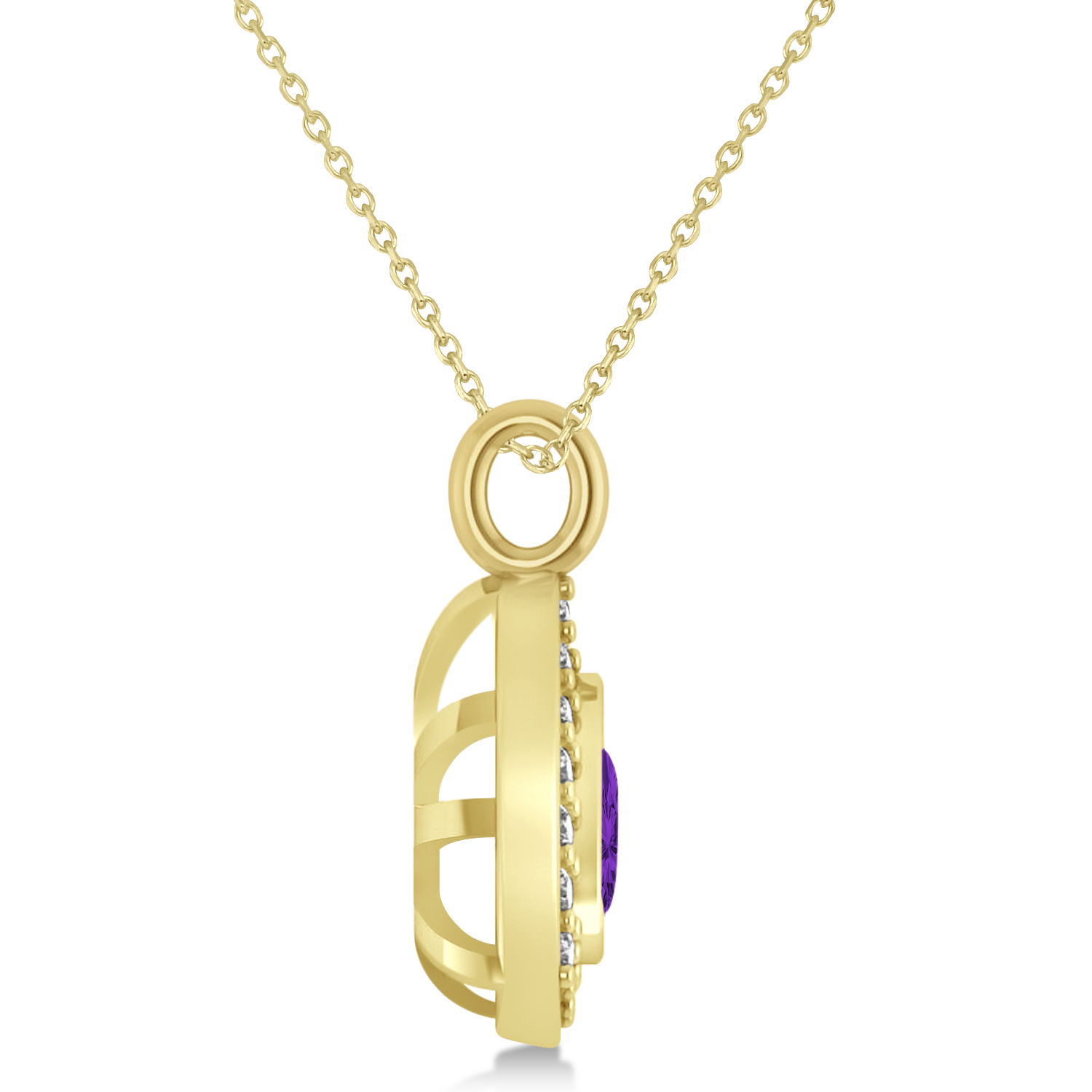 Amethyst Trillion Cut Halo Pendant 14k Yellow Gold (1.86ct)