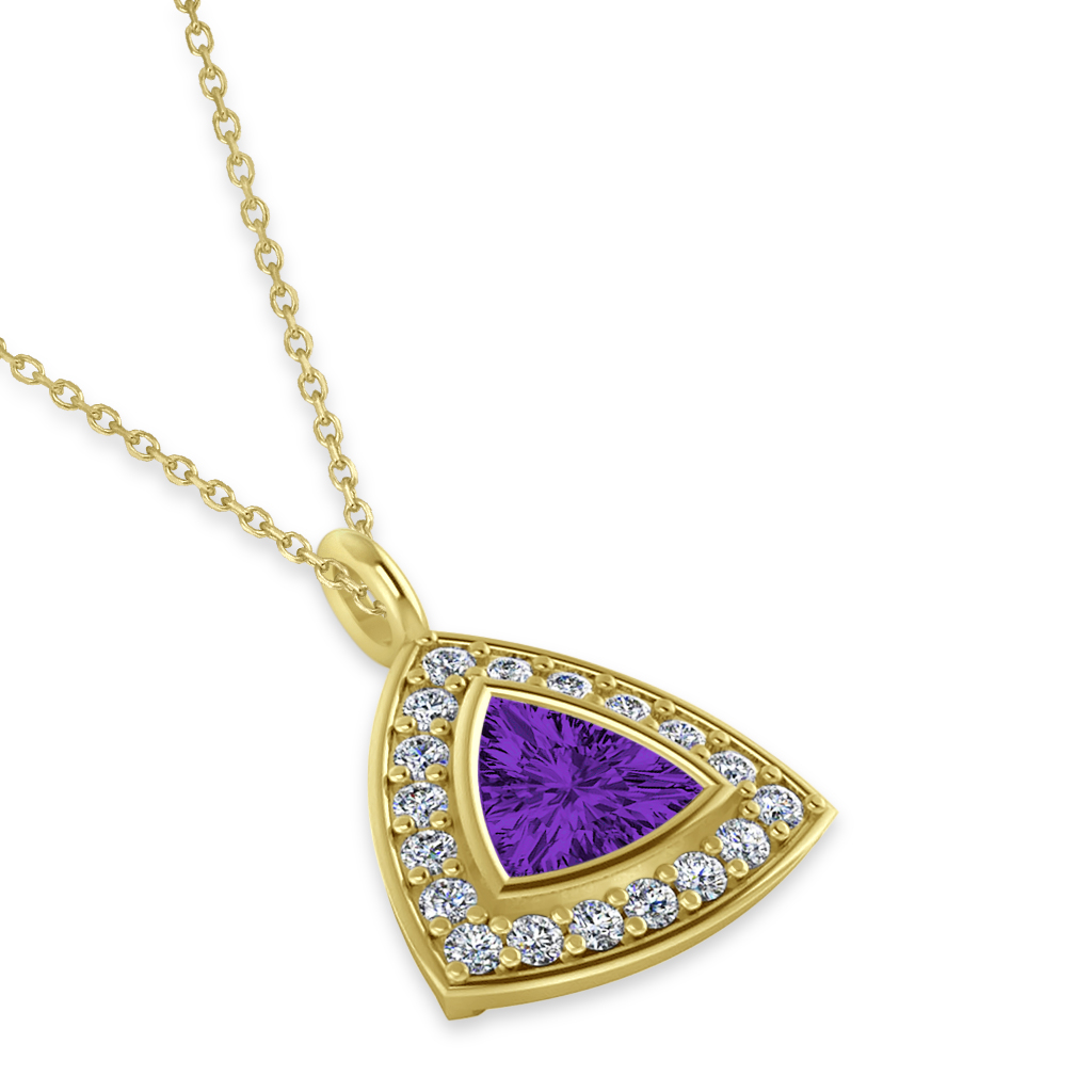 Amethyst Trillion Cut Halo Pendant 14k Yellow Gold (1.86ct)
