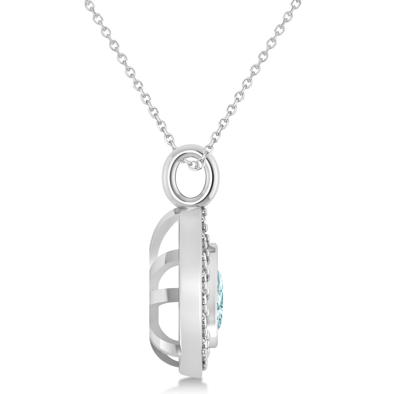 Aquamarine Trillion Cut Halo Pendant 14k White Gold (1.86ct)