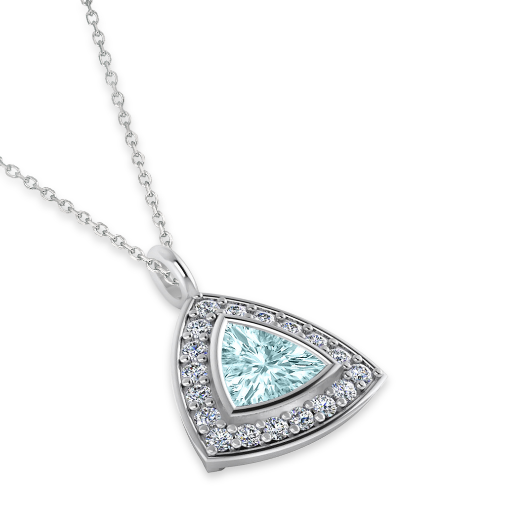Aquamarine Trillion Cut Halo Pendant 14k White Gold (1.86ct)