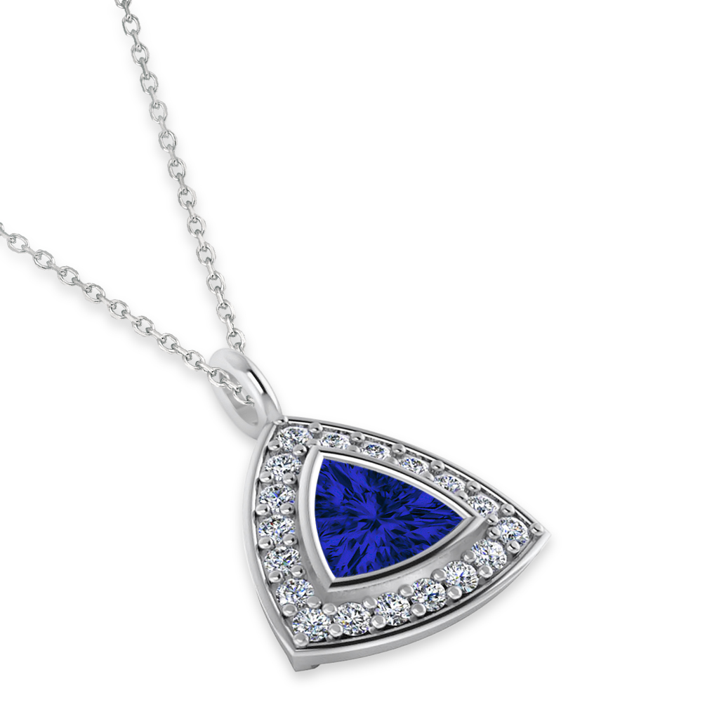 Blue Sapphire Trillion Cut Halo Pendant 14k White Gold (1.86ct)