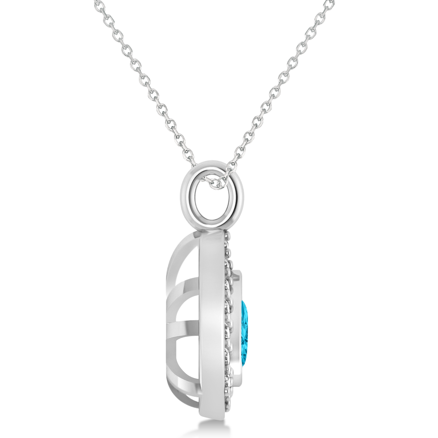 Blue Topaz Trillion Cut Halo Pendant 14k White Gold (1.86ct)