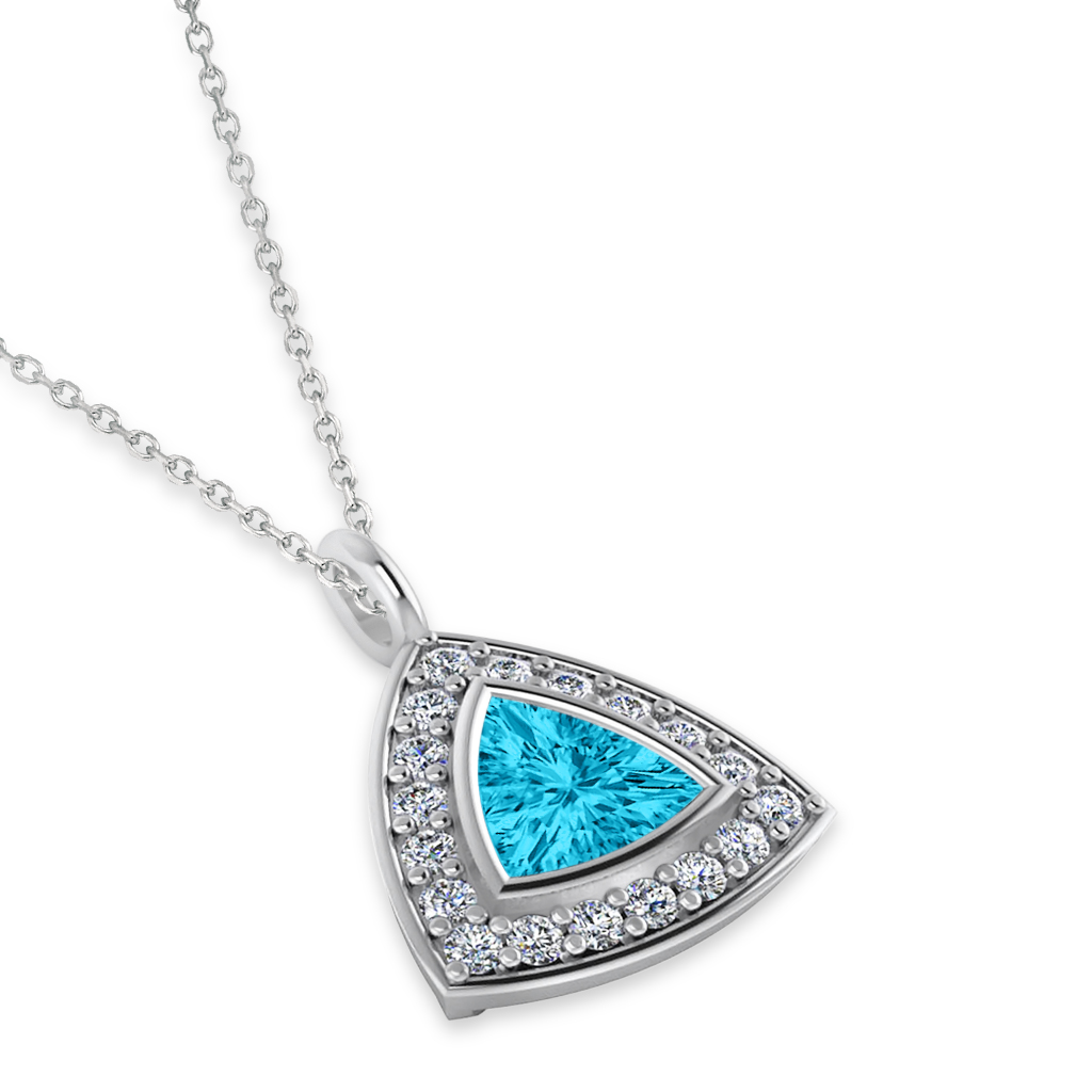 Blue Topaz Trillion Cut Halo Pendant 14k White Gold (1.86ct)