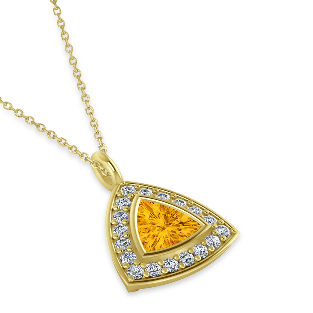 Citrine Trillion Cut Halo Pendant 14k Yellow Gold (1.86ct)