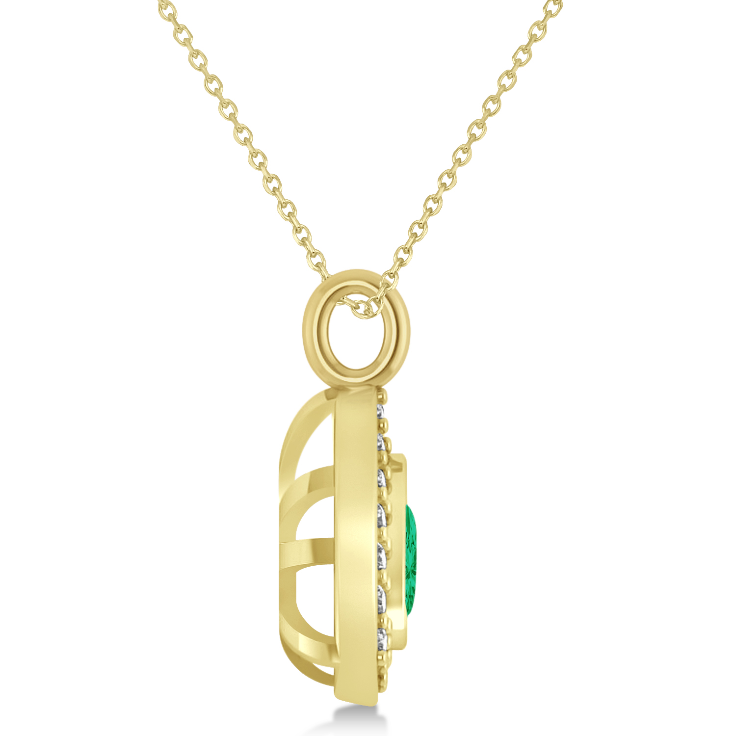 Emerald Trillion Cut Halo Pendant 14k Yellow Gold (1.86ct)