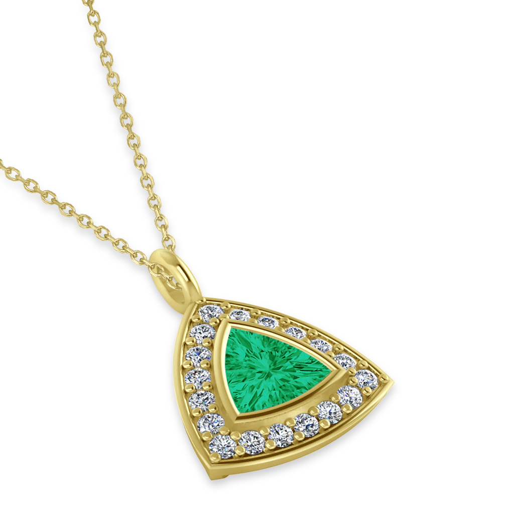 Emerald Trillion Cut Halo Pendant 14k Yellow Gold (1.86ct)
