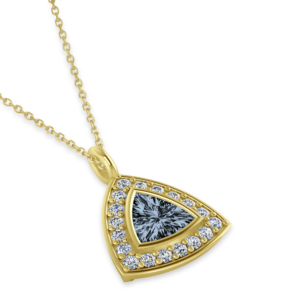 Gray Spinel Trillion Cut Halo Pendant 14k Yellow Gold (1.86ct)