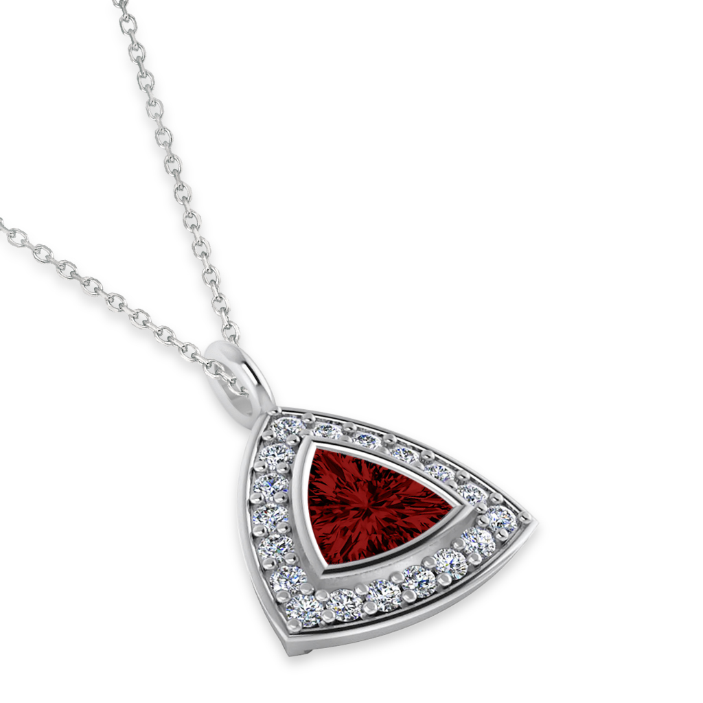 Garnet Trillion Cut Halo Pendant 14k White Gold (1.86ct)