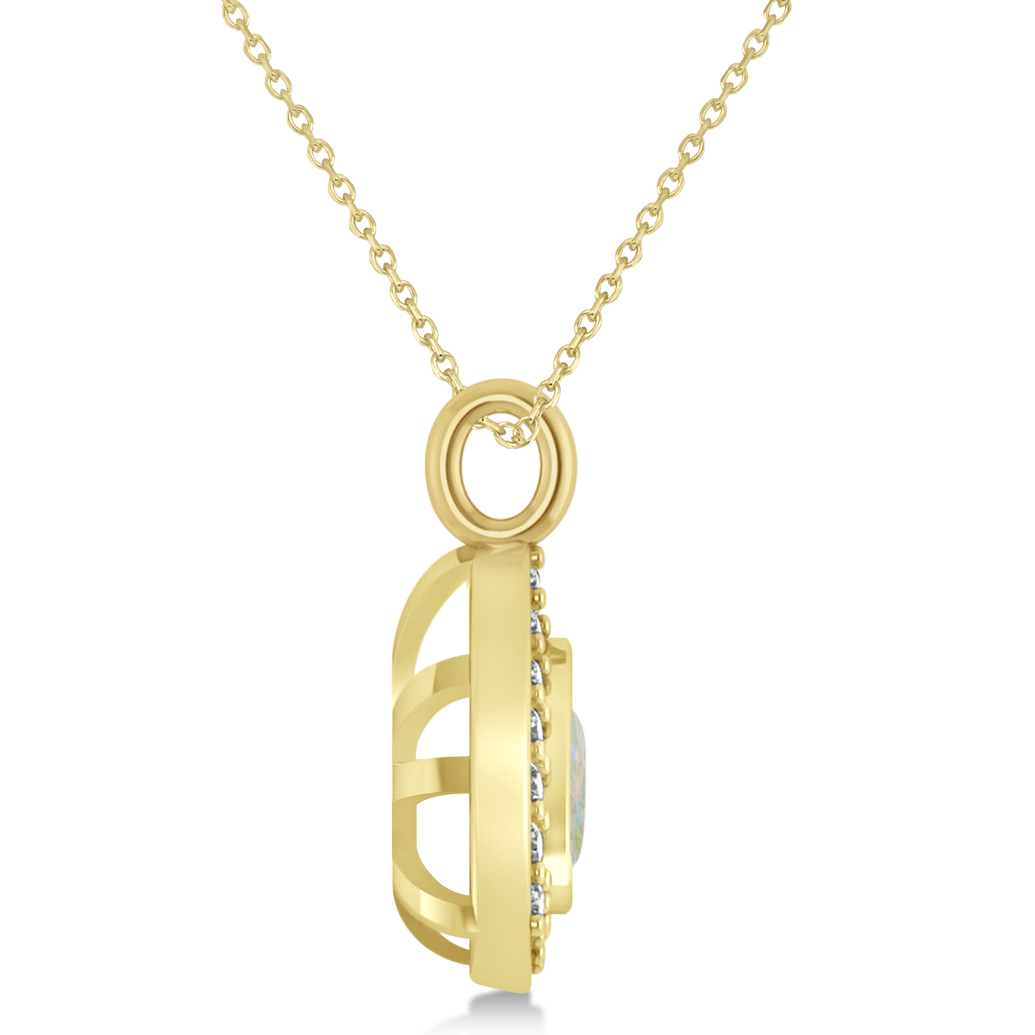 Opal Trillion Cut Halo Pendant Necklace 14k Yellow Gold (1.11ct)