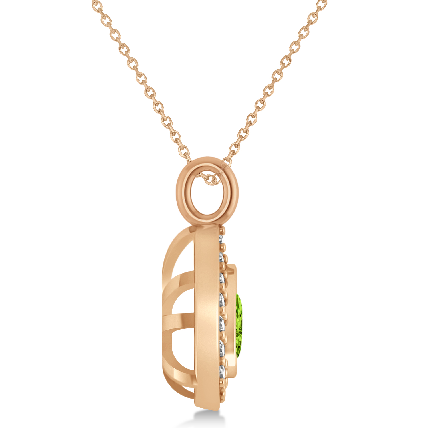 Peridot Trillion Cut Halo Pendant 14k Rose Gold (1.86ct)