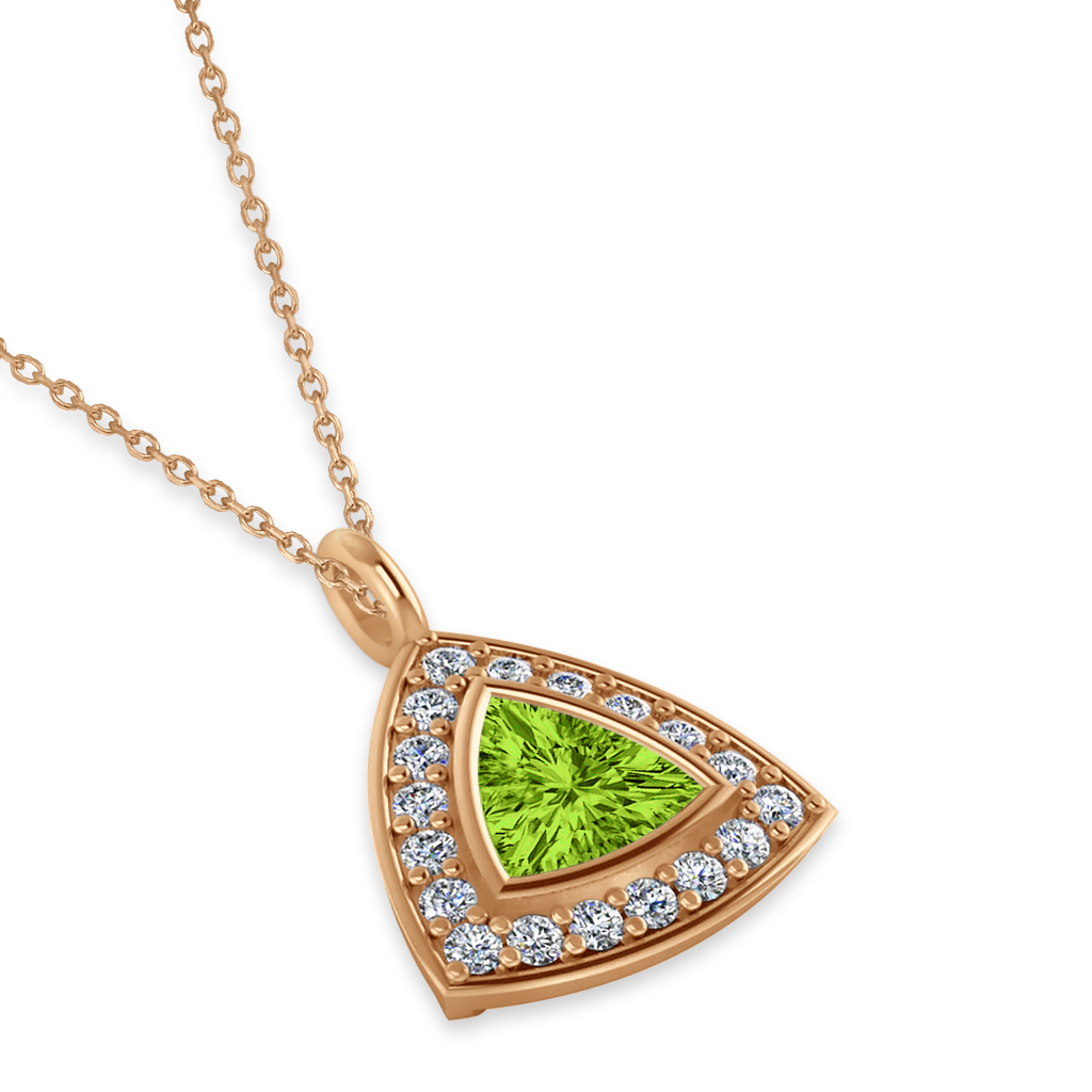Peridot Trillion Cut Halo Pendant 14k Rose Gold (1.86ct)