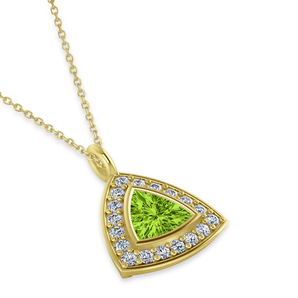 Peridot Trillion Cut Halo Pendant 14k Yellow Gold (1.86ct)